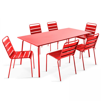 Palavas - Table de jardin et 6 chaises en métal rouge