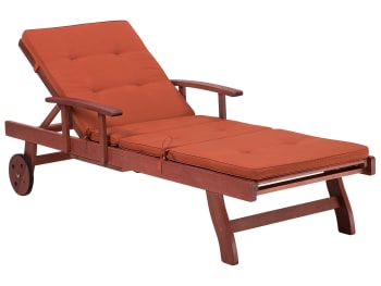 Toscana - Chaise longue en bois naturel avec coussin rouge