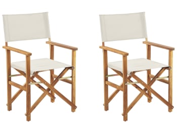 Cine - Conjunto de 2 sillas de jardín madera clara blanco crema