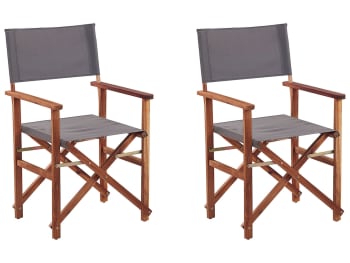 Cine - Lot de 2 chaises de jardin bois foncé et gris