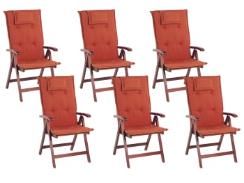 Toscana - Lot de 6 chaises de jardin avec coussins rouges