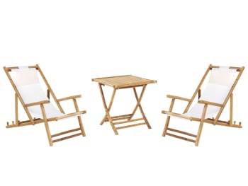 Atrani/molise - Conjunto de balcón mesa y 2 tumbonas madera clara