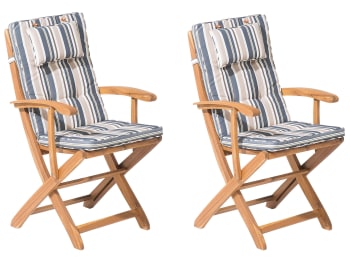 Maui - Lot de 2 chaises avec coussin à rayures beige et bleu