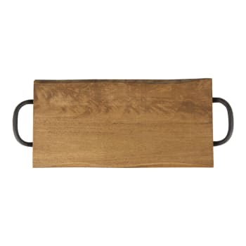 Plateau De Service En Bois Rectangulaire 40x20cm - Style Vintage Avec Supports Métal - Pour Thé, Fruits, Présentation