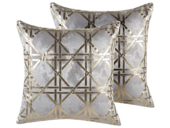 Cassia - Set di 2 cuscini decorativi geometrico 45 x 45 cm grigio e oro