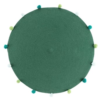 POMPOMPARTY - Tapis rond pompons vert D90cm