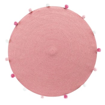 POMPOMPARTY - Tapis rond pompons rose dragée D90cm