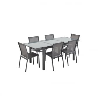 Orlando - Salon de jardin gris et taupe en aluminium table et 6 chaises