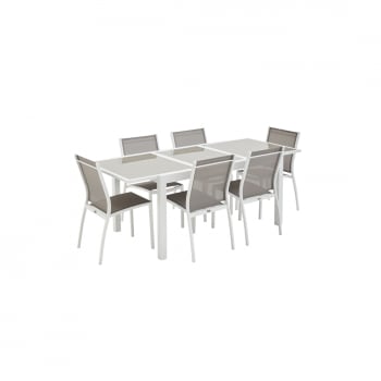 Orlando - Salon de jardin blanc et taupe en aluminium table et 6 chaises