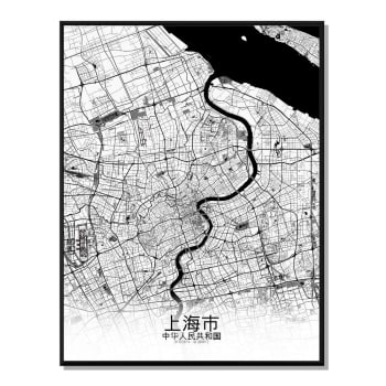 SHANGHAI - Póster shanghai mapa en b&n 40x50