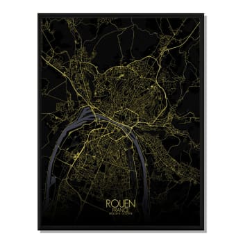 ROUEN - Affiche Rouen Carte Nuit 40x50