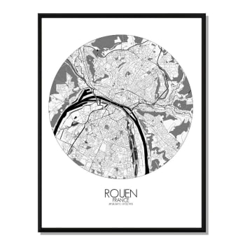 ROUEN - Affiche Rouen Carte ronde 40x50