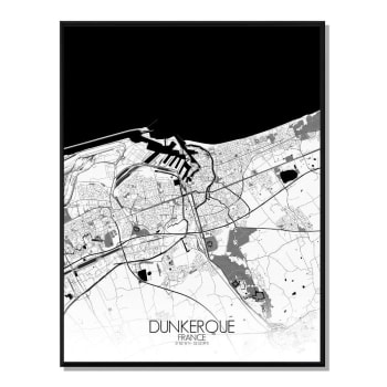Poster Dunkerque Schwarz-weiße Karte 40x50
