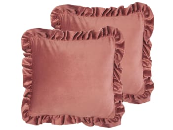 Kalanchoe - Set di 2 cuscini decorativi rosa con volant 42 x 42 cm