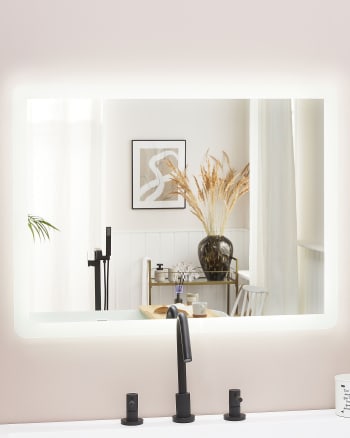 Foxydry Specchio Da Parete Con LED - Rettangolare, Cornice Nera In Alluminio, Dimensioni 85x75 Cm, Luce Neutra 4000K, Antisfondamento, Perfetto Per Bagno, Camera E Atrio - 6