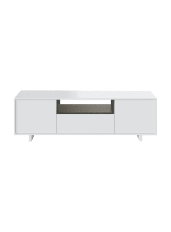 Visalia - Meuble TV 3 portes effet bois blanc brillant et gris cendré