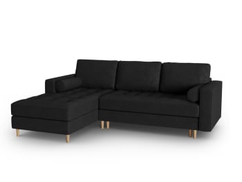 Gobi - Sofá cama izquierdo baúl 5 plazas cuero imitación negro