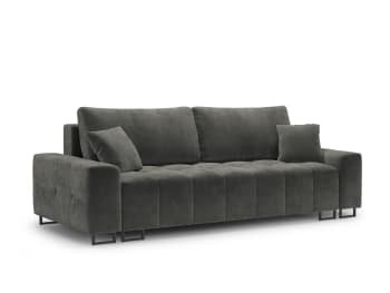 Byron - 3-Sitzer ausklappbares Sofa mit Bettkasten aus Samt, grau