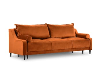 Rutile - Sofá cama con baúl almacenaje 3 plazas terciopelo naranja