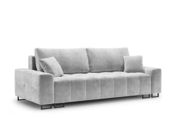 Byron - 3-Sitzer ausklappbares Sofa mit Bettkasten aus Samt, hellgrau
