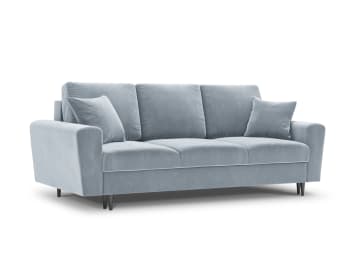 Moghan - 3-Sitzer ausklappbares Sofa mit Bettkasten aus Samt, hellblau