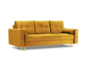 Leona - Sofá cama con baúl almacenaje 3 plazas terciopelo amarillo
