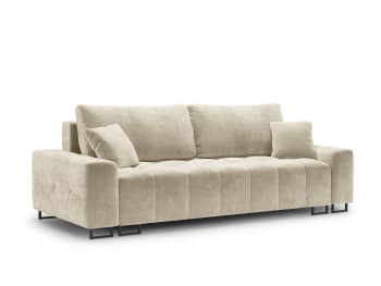 Byron - 3-Sitzer ausklappbares Sofa mit Bettkasten aus Samt, beige