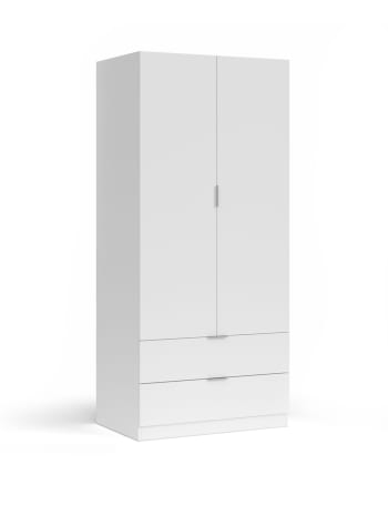Burbank - Armoire avec 2 portes et 2 tiroirs effet bois blanc