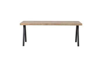 Tablo - Table 200x90 en bois de manguier beige avec pieds carré
