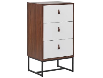 Nueva - Commode effet bois foncé et blanche 3 tiroirs