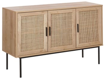 Pasco - Commode 3 portes effet bois effet clair rotin PASCO