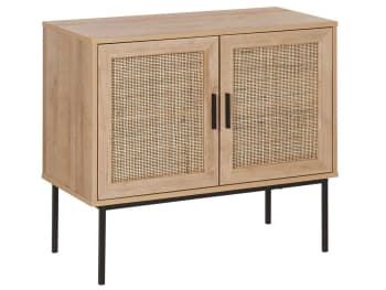 Pasco - Commode 2 portes effet bois effet clair rotin PASCO