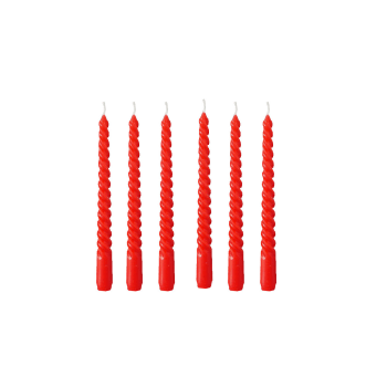 Bougies pour chandelier rouge longues torsadées 2x2x20cm - Lot de 6