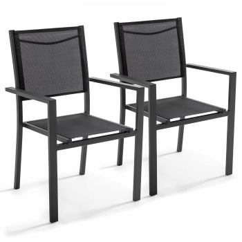 Ajaccio - 2 sillas de jardín con reposabrazos de aluminio y textileno