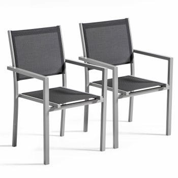 Ajaccio - 2 sillas de jardín con reposabrazos de aluminio y textileno