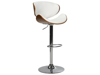 Rotterdam - Chaise de bar en bois foncé et cuir PU blanc