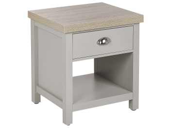 Clio - Table de chevet avec tiroir gris et effet bois clair