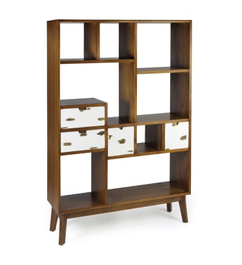 Nordic - Bibliothèque en bois de mindi bicolore blanc et marron H 180 cm