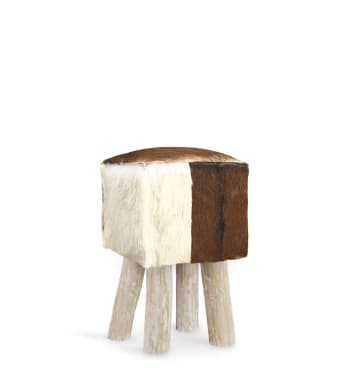 Tabouret Pliant En Bois QUIRUMED - Assise Simili Cuir Blanc, Portable, 100 Kg, 33x33x48 Cm