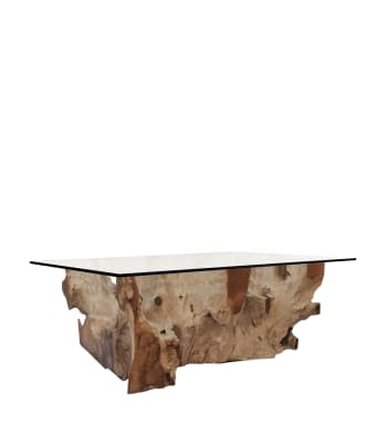 Table basse en bois de teck beige et verre L 120 cm