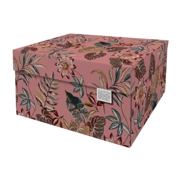 Floral garden - Boite de rangement floral garden 39,5x32x21cm carton rose