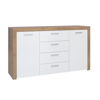 Nora - Aparador 2 puertas 4 cajones estratificado blanco beige