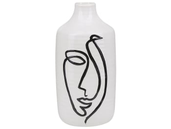 Aenus - Grès Vase à fleurs 22 cm Blanc Noir