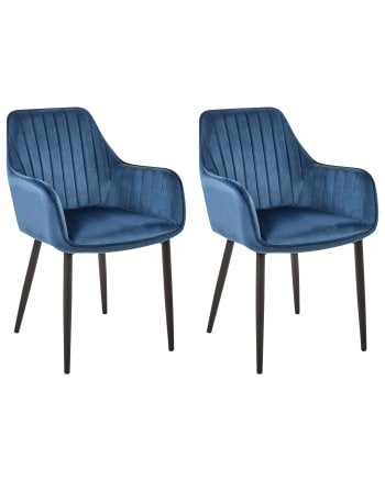 Wellston - Lot de 2 chaises de salle à manger en tissu bleu 60x84cm