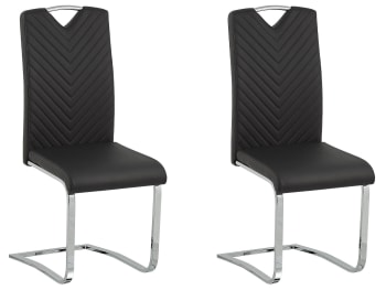 Picknes - Lot de 2 chaises de salle à manger en cuir PU noir