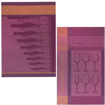 Vins - Lot de 2 torchons en jacquard de coton violet 50x75
