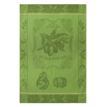 Huile surfine - Torchon en jacquard de coton vert 50x75