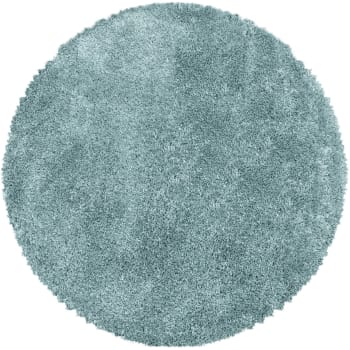 Moelleux - Tapis cosy rond à poils longs bleu turquoise 160x160cm