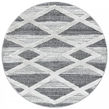 Boheme - Tapis bohème rond à relief blanc et gris 80x80cm