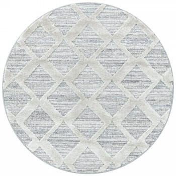 Boheme - Tapis bohème rond à relief blanc ivoire 160x160cm